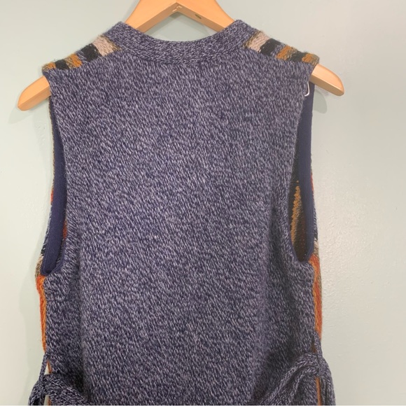 Woolrich shetland Wool Stripped Waist Cardigan Vest Multicolor Fringe Large - Picture 8 of 11
